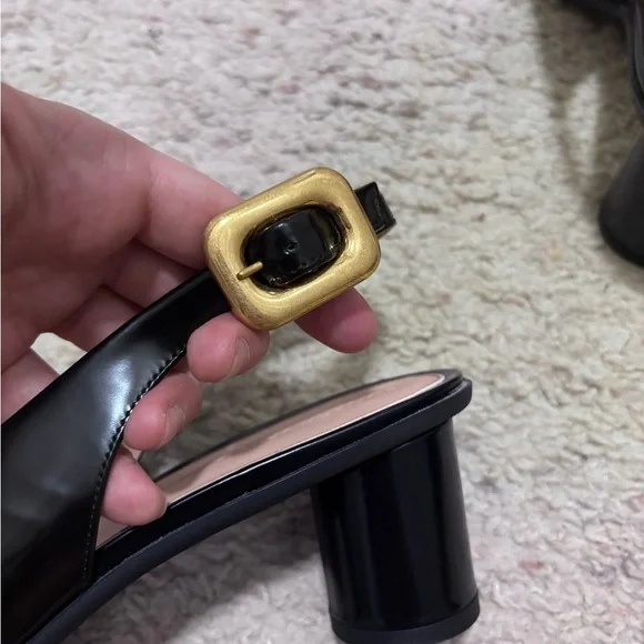 Bottega Veneta Black Leather Slingback Heels with Gold Buckle - Picture 10 of 13